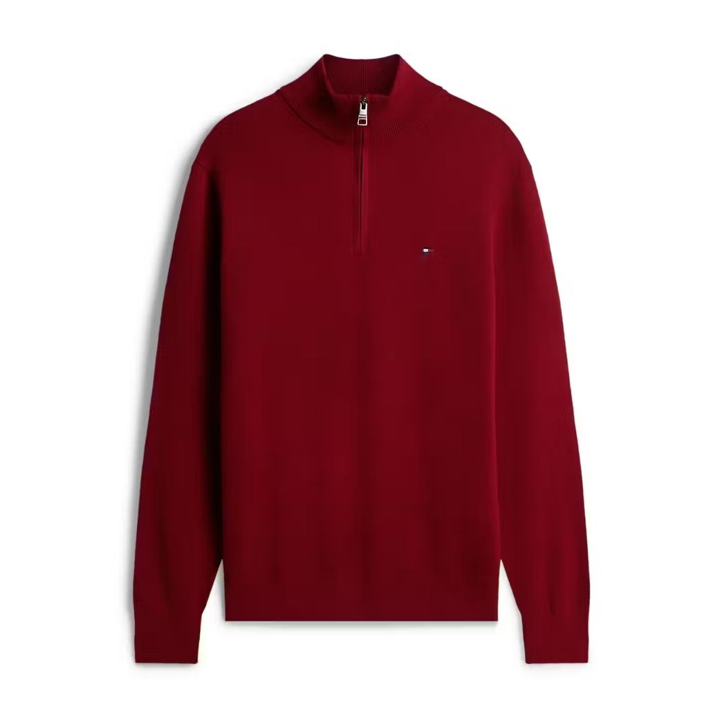 Tommy Hilfiger Pima Organic Cotton Cashmere Zip Mock - Red