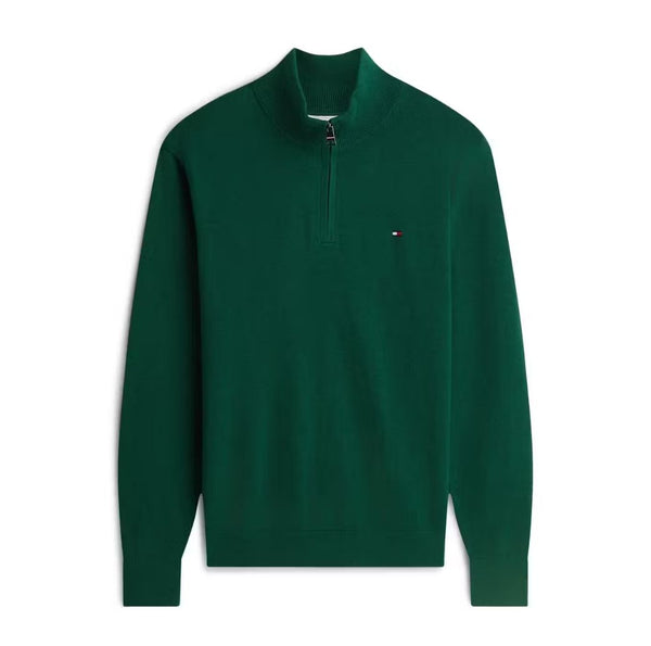 Tommy Hilfiger Pima Organic Cotton Cashmere Zip Mock -  Green