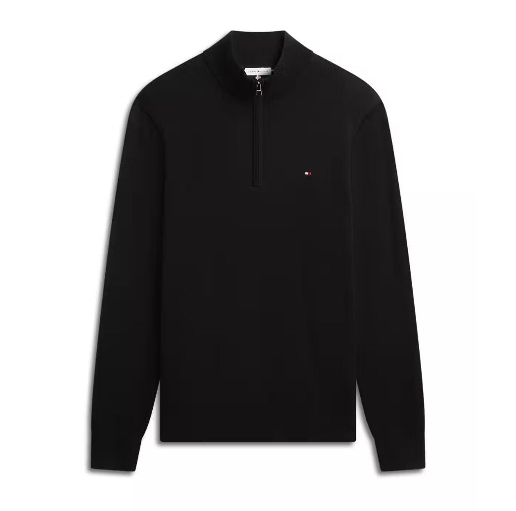 Tommy Hilfiger Essential Cotton Zip Mock - Black
