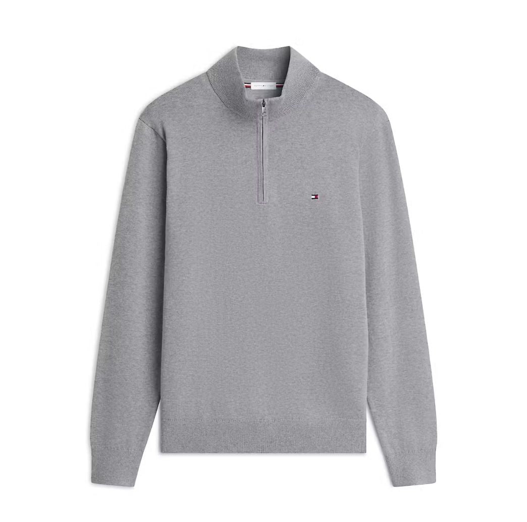 Tommy Hilfiger Essential Cotton Zip Mock - Grey