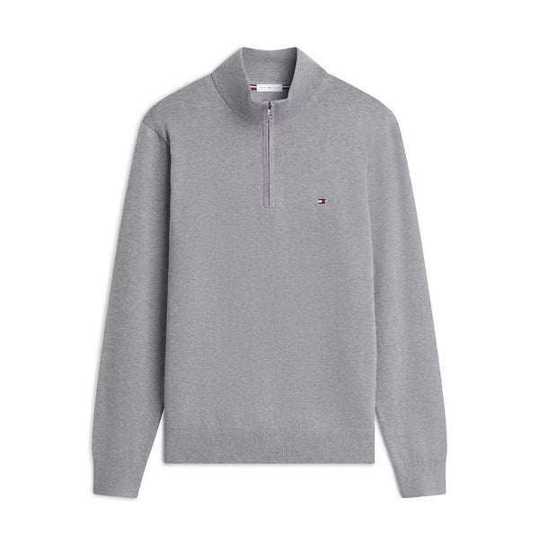 Tommy Hilfiger Essential Cotton Zip Mock - Grey