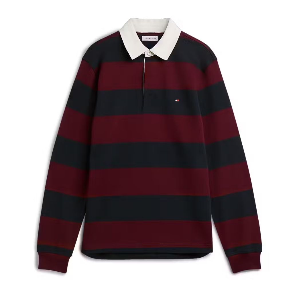 Tommy Hilfiger Essential Stripe Rugby - Burgundy
