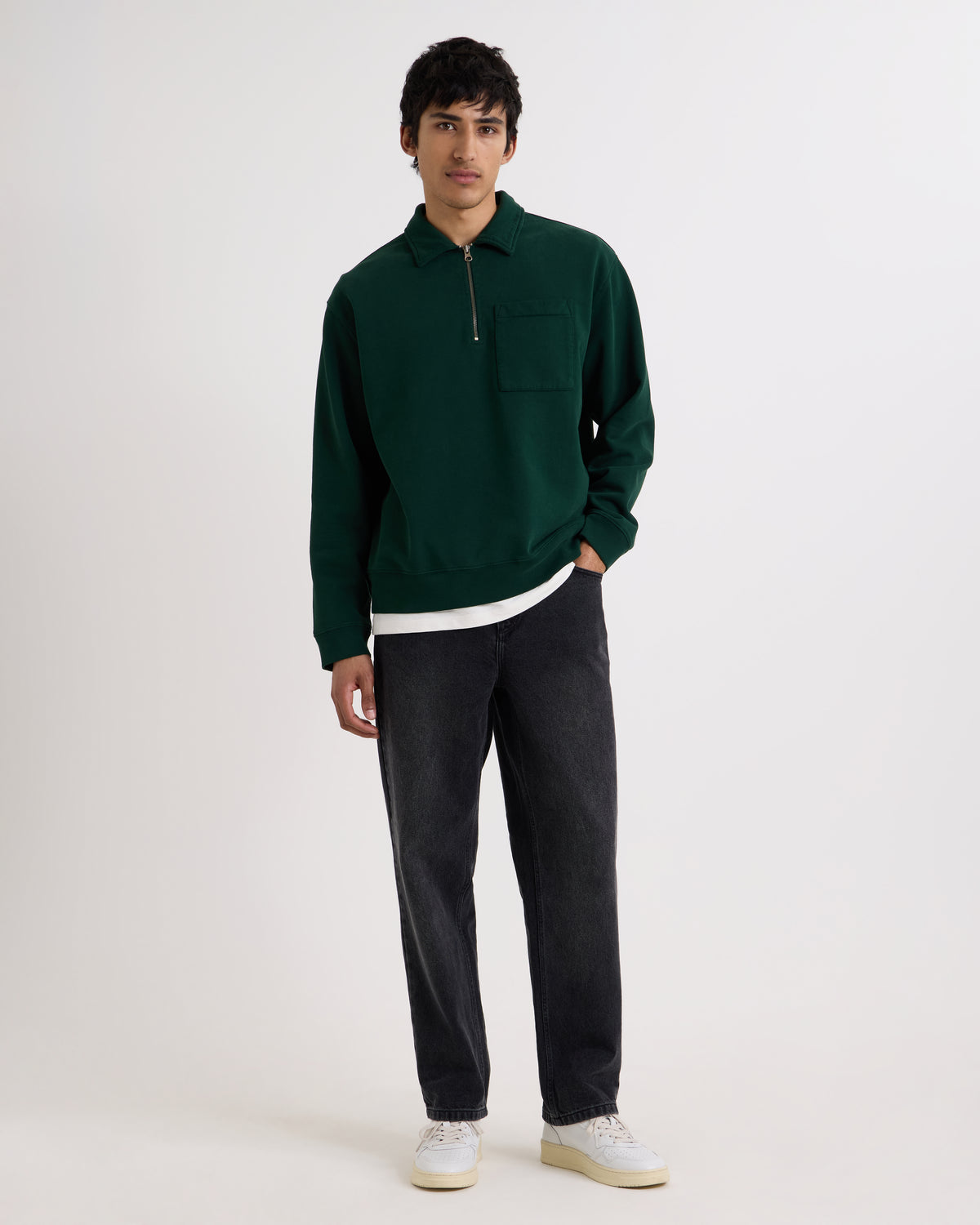 Wax London Reeve Quarter Zip Sweatshirt Dry Cotton Loopback  - Green