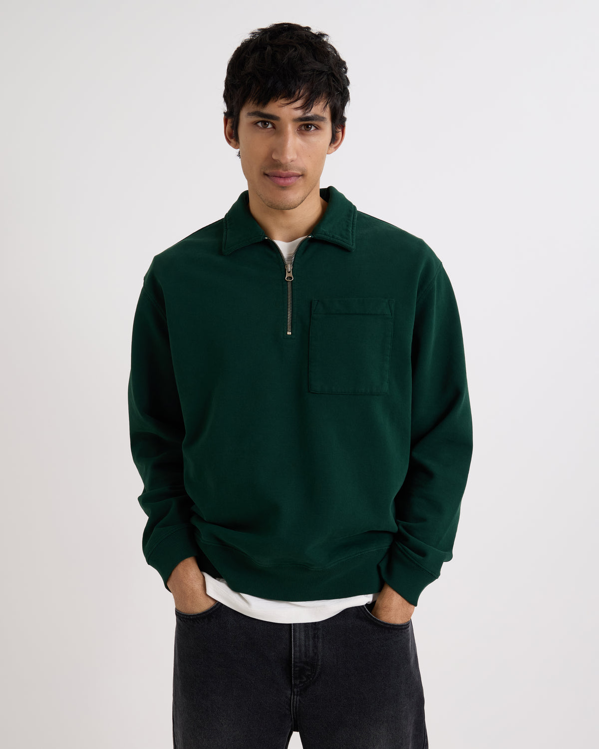 Wax London Reeve Quarter Zip Sweatshirt Dry Cotton Loopback  - Green