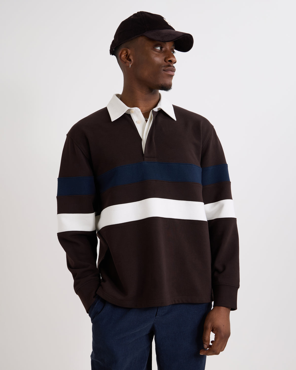 Wax London Rowhill Rugby Mirror Stripe - Brown/Navy