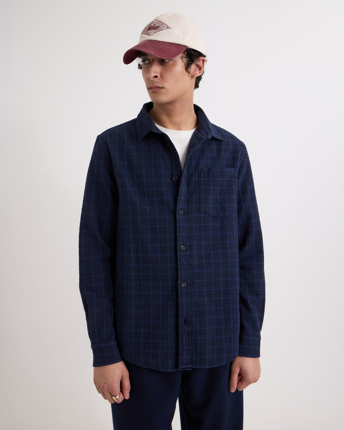 Wax London Shelly L/S Shirt Dobby Check - Navy