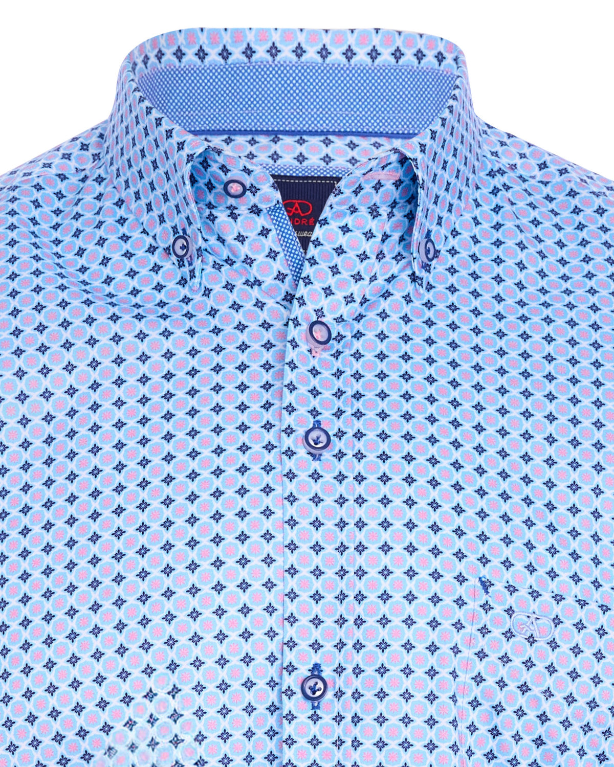 Andre Cong Short Sleeve Casual Shirt - Blue/Pink