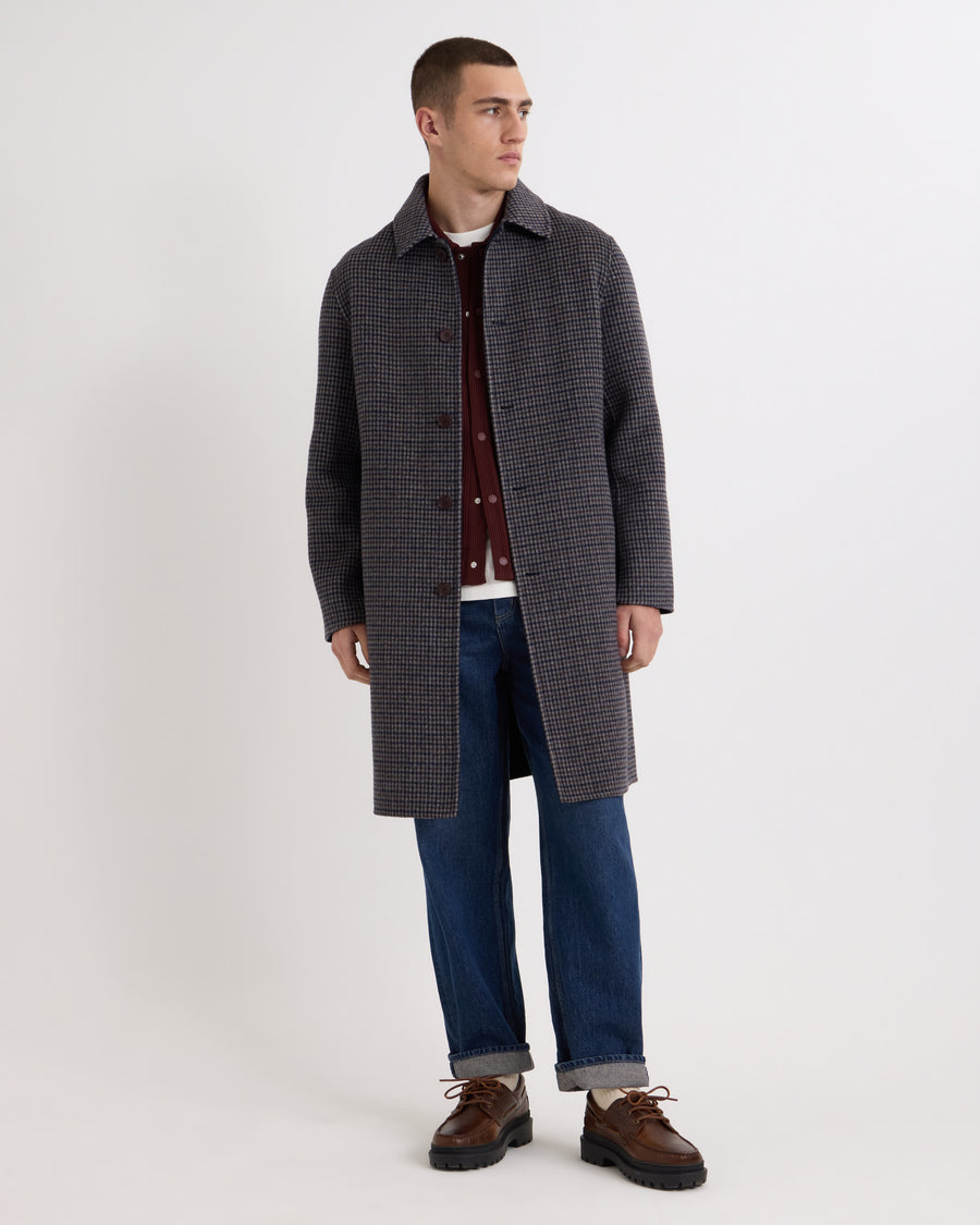 Wax London Stan Double-Face Check Coat - Navy/Brown