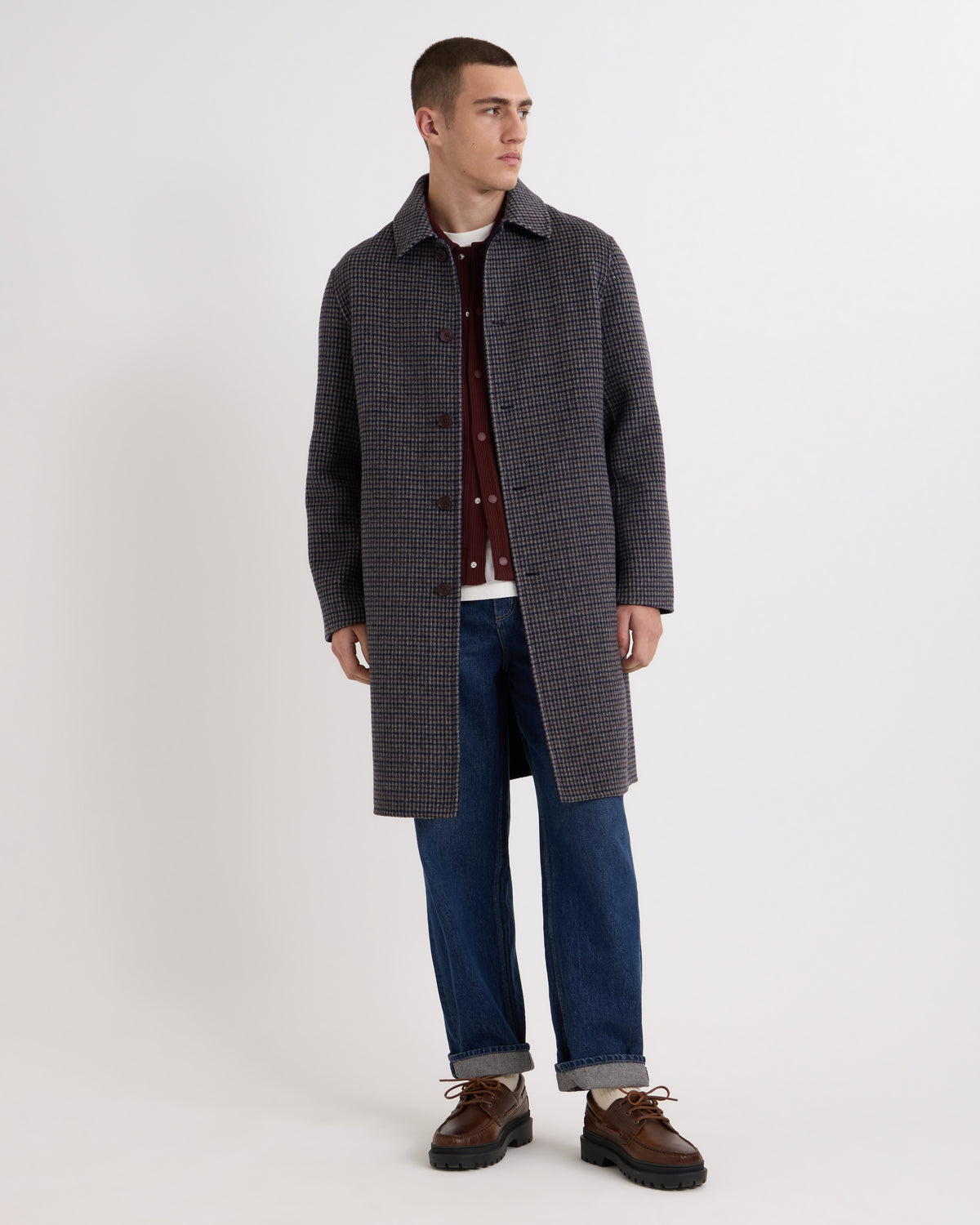 Wax London Stan Coat Double ac Check - Navy/Brown