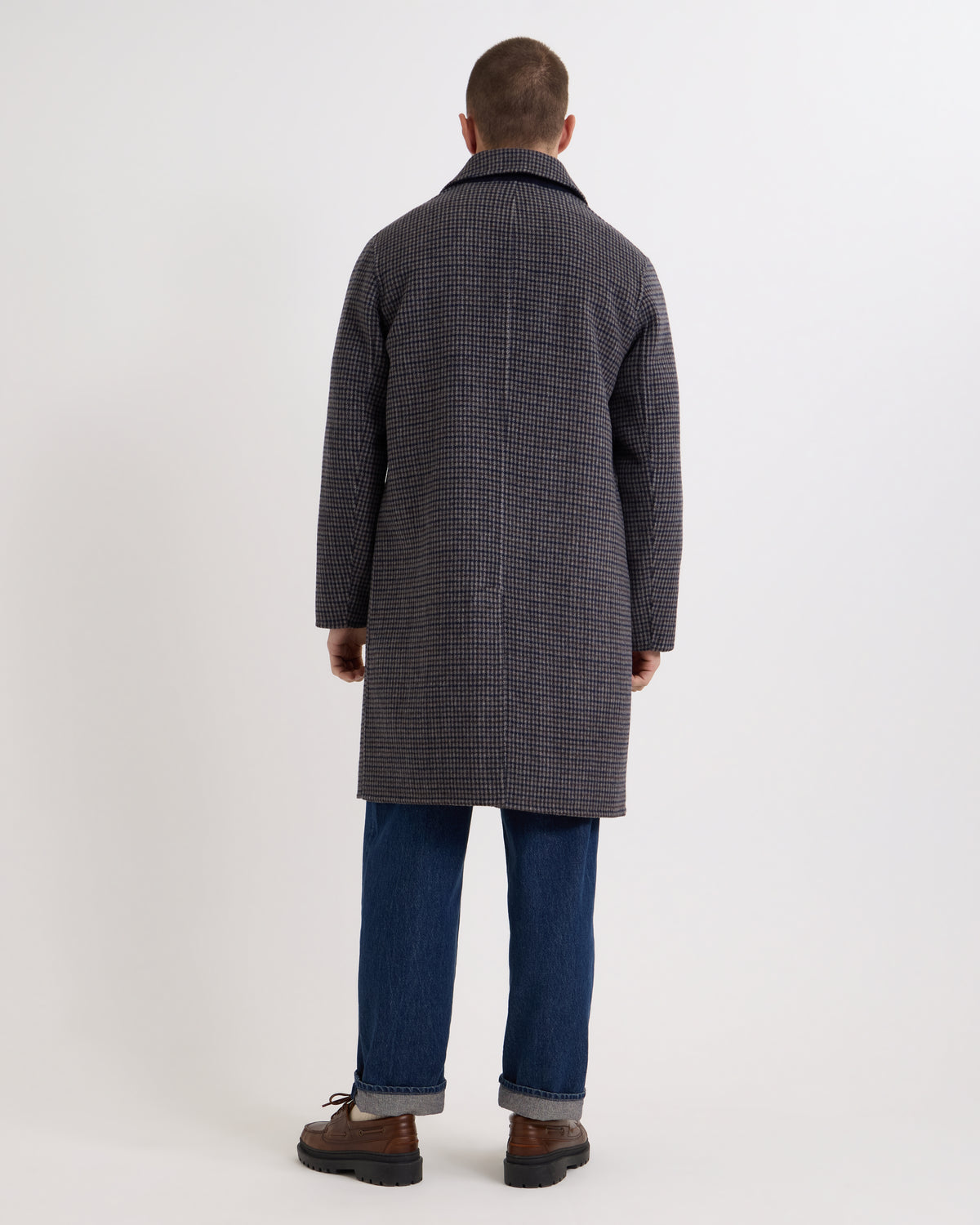Wax London Stan Coat Double ac Check - Navy/Brown
