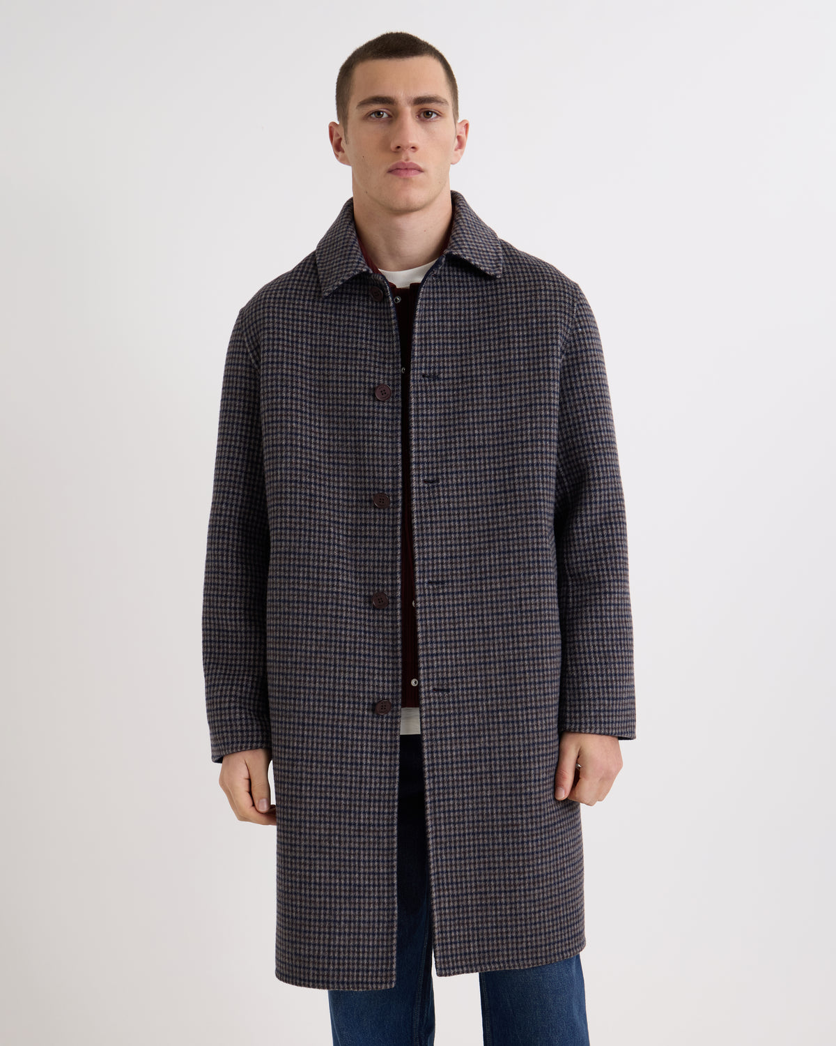 Wax London Stan Coat Double ac Check - Navy/Brown