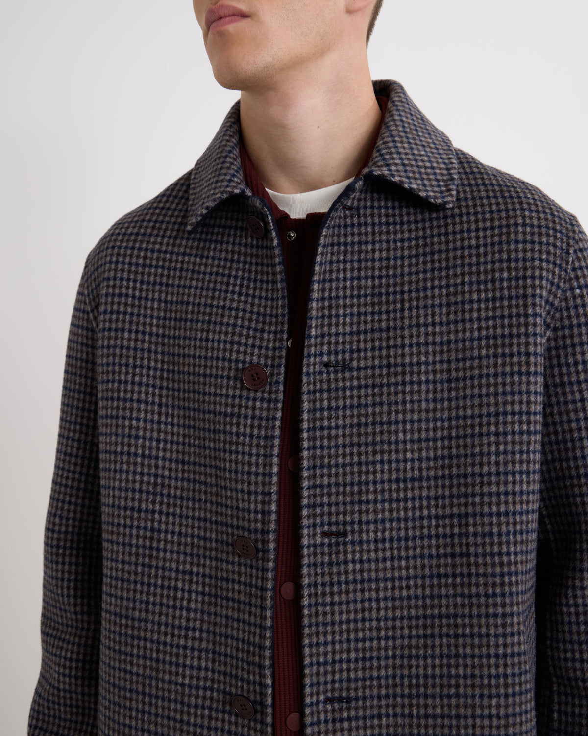 Wax London Stan Coat Double ac Check - Navy/Brown
