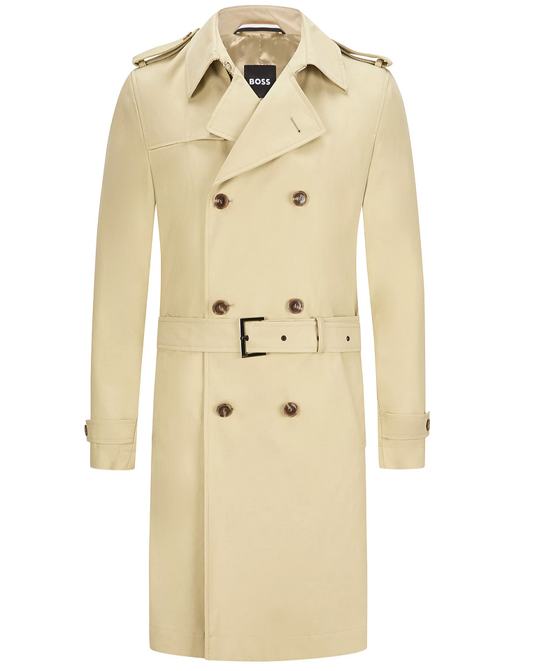 Boss Slim-fit trench coat with double-breasted closure - Beige