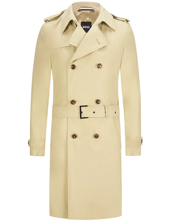 Boss Slim-fit trench coat with double-breasted closure - Beige