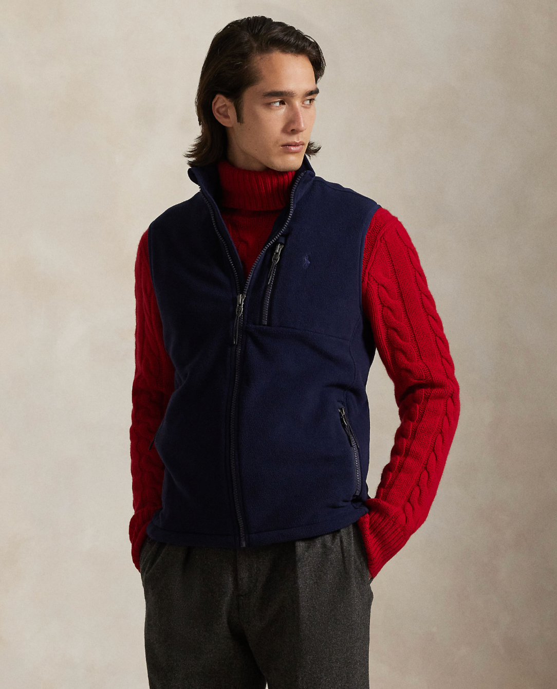 Polo Ralph Lauren Brushed Fleece Mockneck Vest - Navy