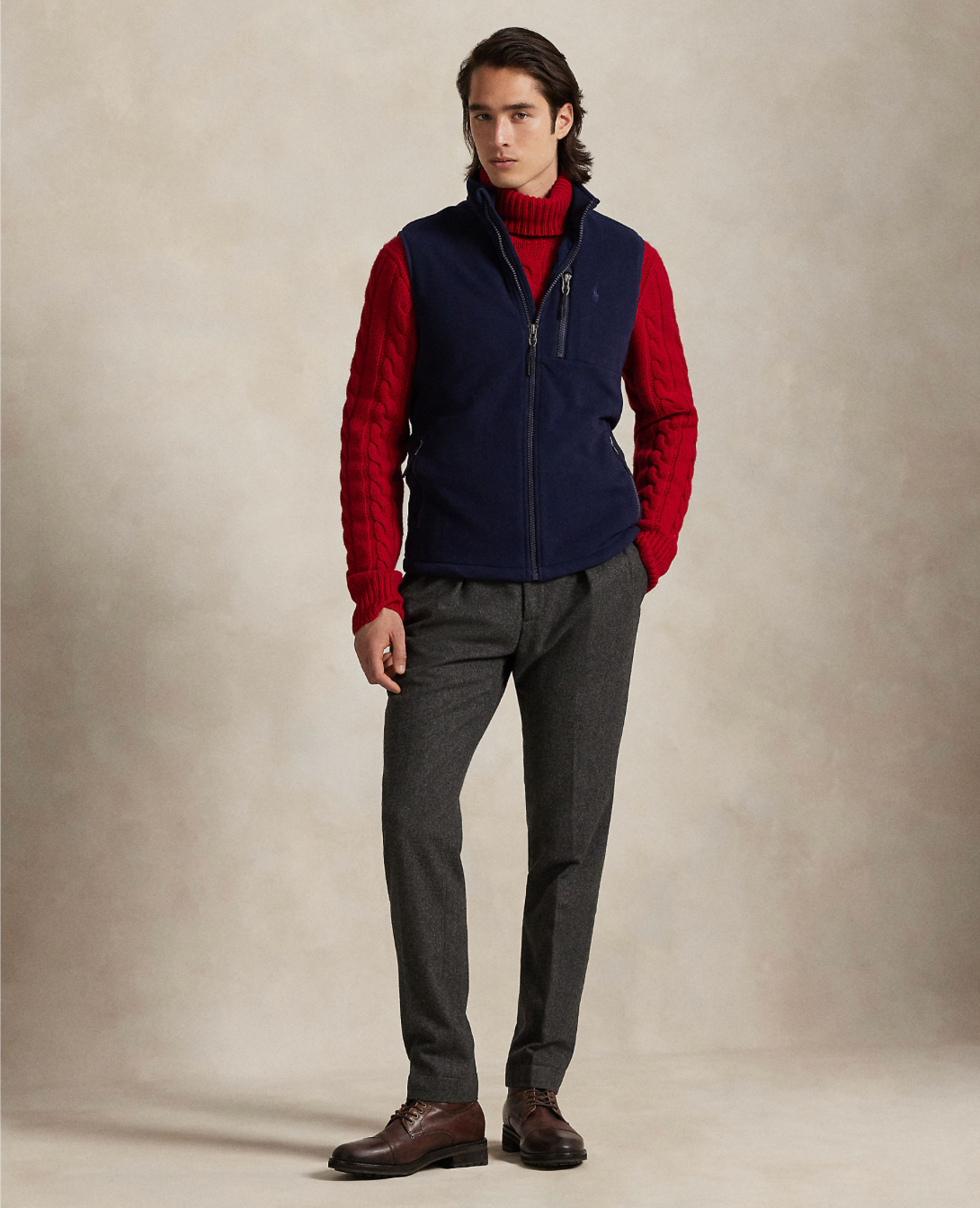 Polo Ralph Lauren Brushed Fleece Mockneck Vest - Navy