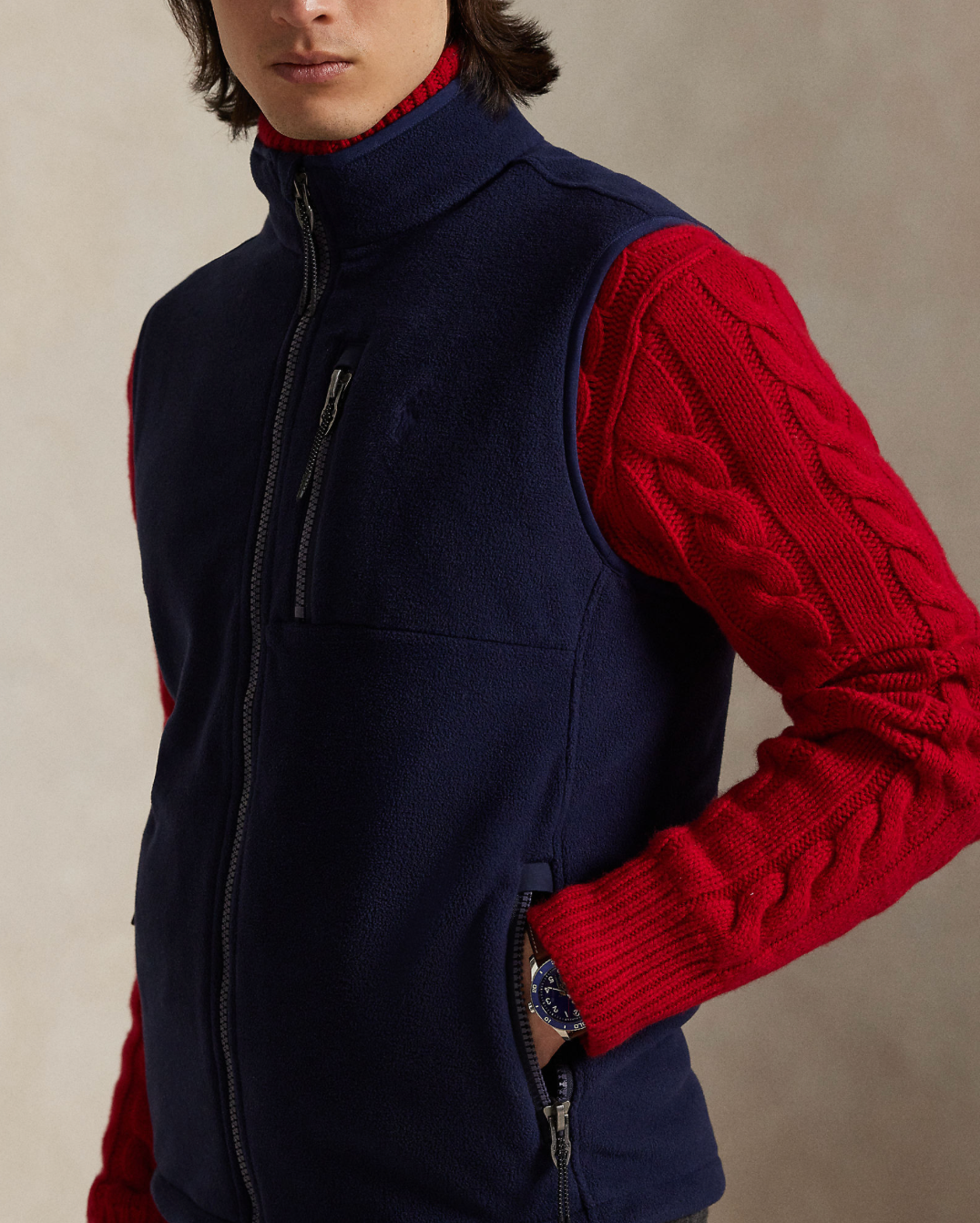 Polo Ralph Lauren Brushed Fleece Mockneck Vest - Navy