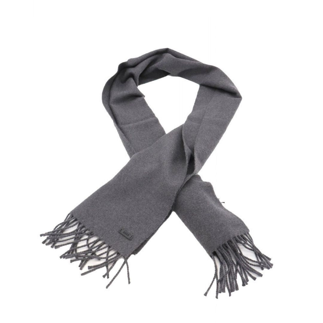 Boss Italian-made scarf in wool with logo patch - Grey