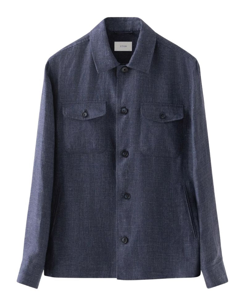 Eton Four Pocket Linen Overshirt Navy Blue Galvin for Men