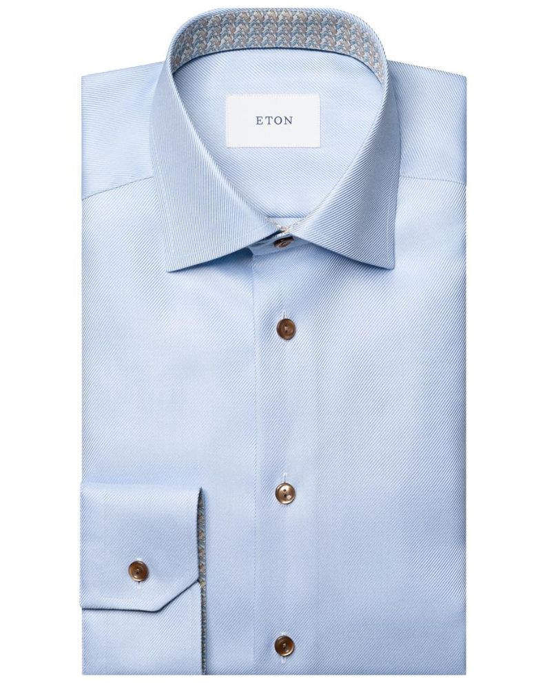 Eton Light blue Geometric Effect Textured Twill Shirt - Blue