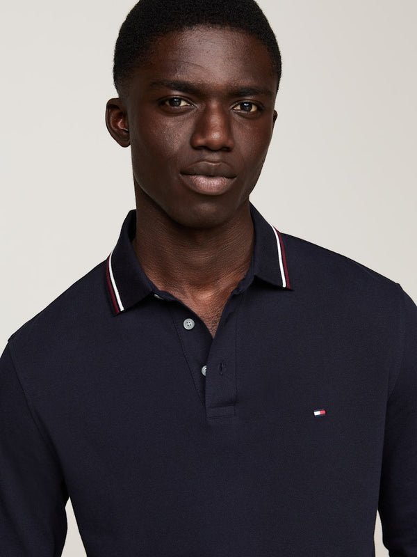 Tommy Hilfiger Tipped Long Sleeve Slim Polo Shirt - Navy