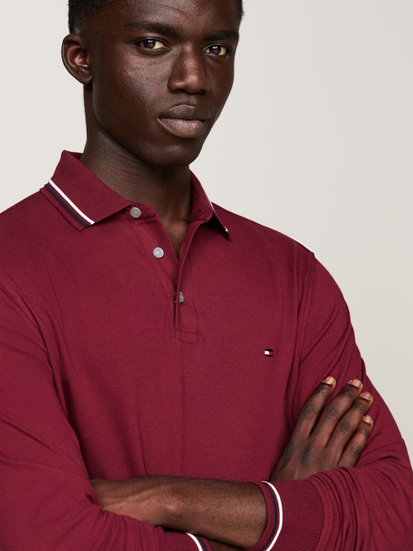 Tommy Hilfiger Tipped Long Sleeve Slim Polo Shirt - Red