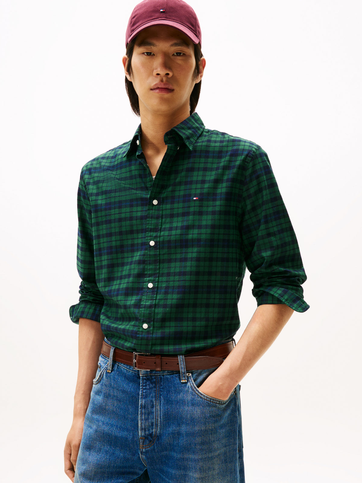 Tommy Hilfiger Mercerised Blackwatch Shirt - Green/Navy