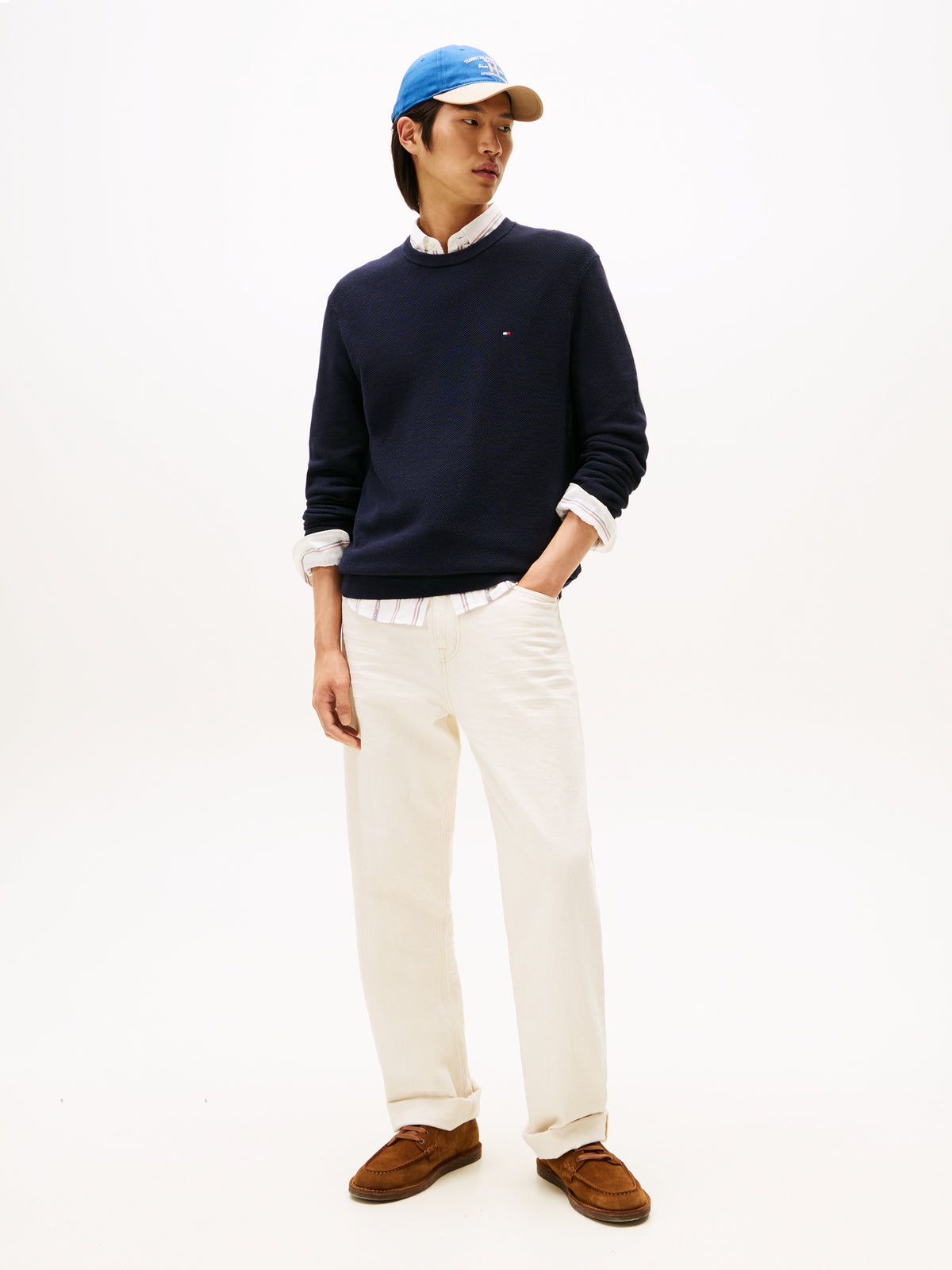 Tommy Hilfiger Textured Knit Crew Neck Jumper - Navy