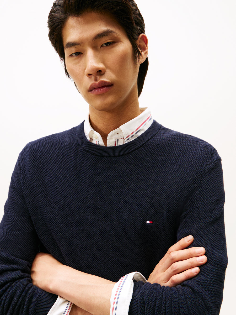 Tommy Hilfiger Textured Knit Crew-Neck Jumper – Navy