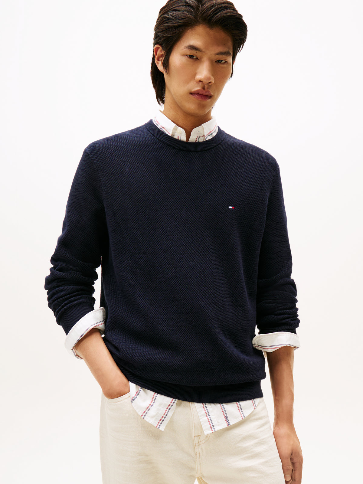 Tommy Hilfiger Textured Knit Crew Neck Jumper - Navy