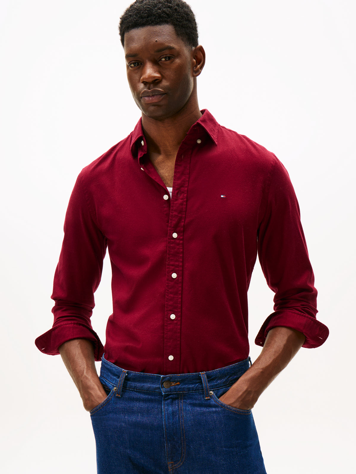 Tommy Hilfiger Flex Flannel Solid Shirt - Red