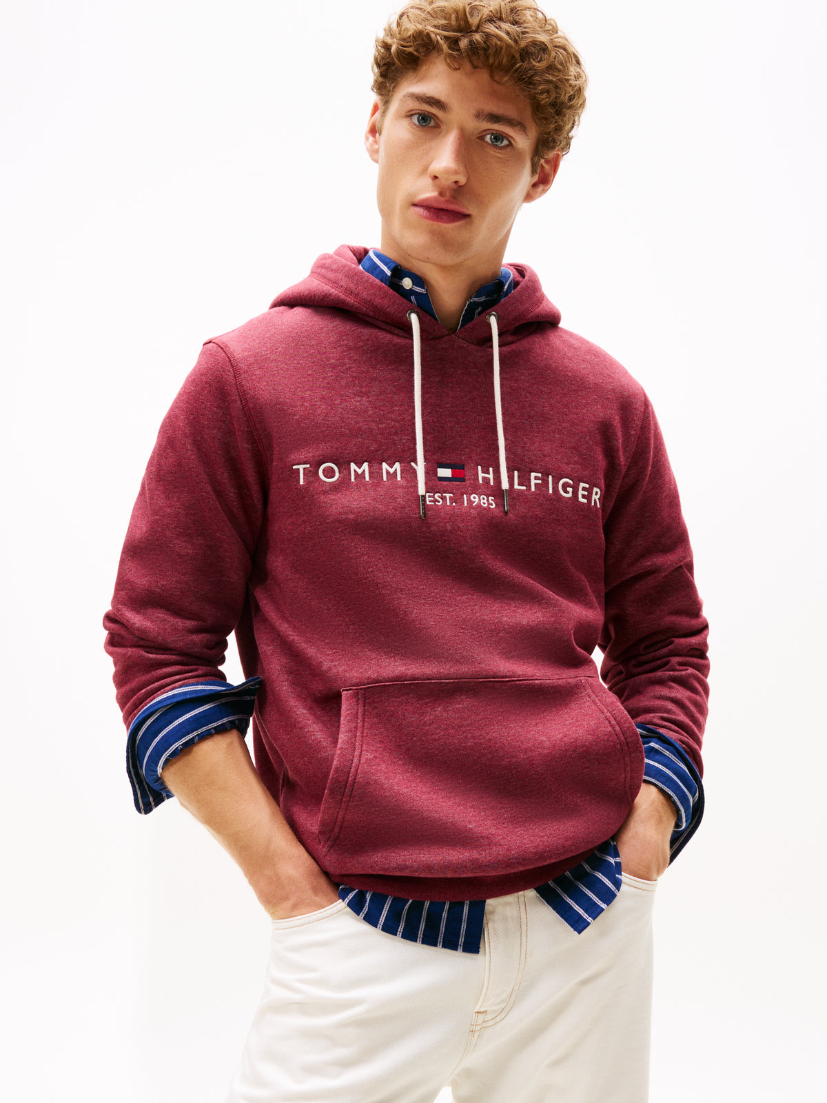 Tommy Hilfiger  Fleece Drawstring Logo Hoody - Red