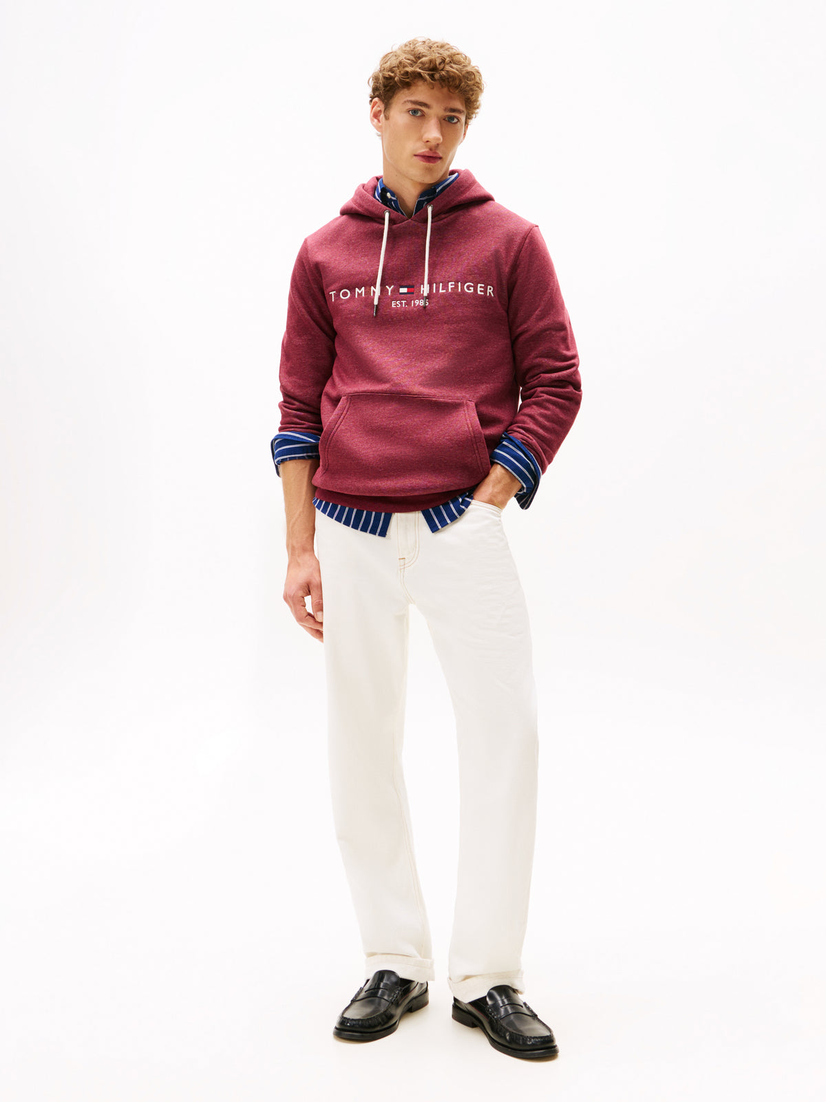 Tommy Hilfiger  Fleece Drawstring Logo Hoody - Red