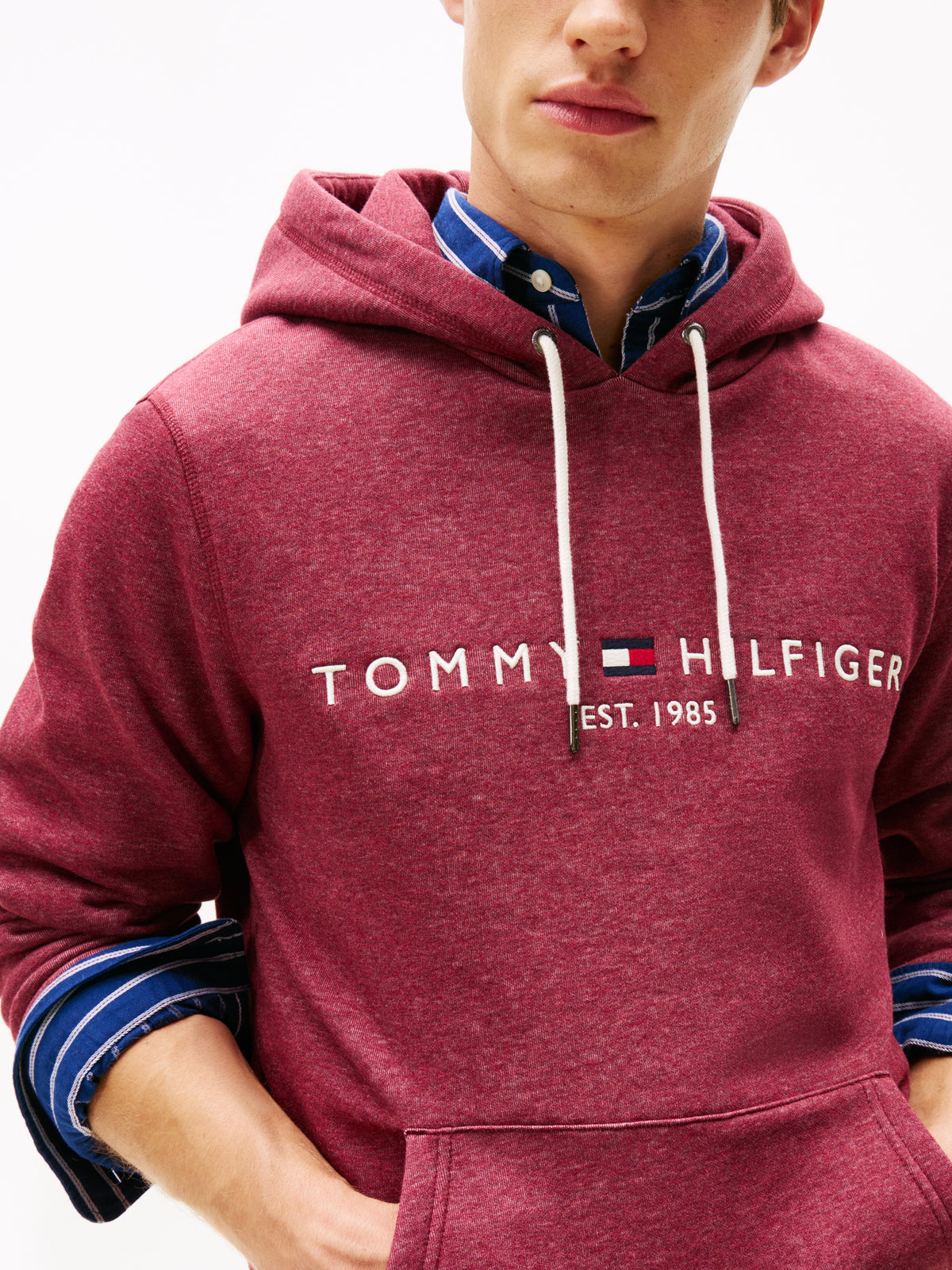 Tommy Hilfiger  Fleece Drawstring Logo Hoody - Red
