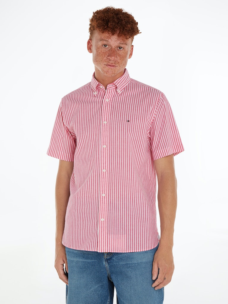 Tommy Hilfiger Stripe Regular Fit Short Sleeve Shirt - Pink