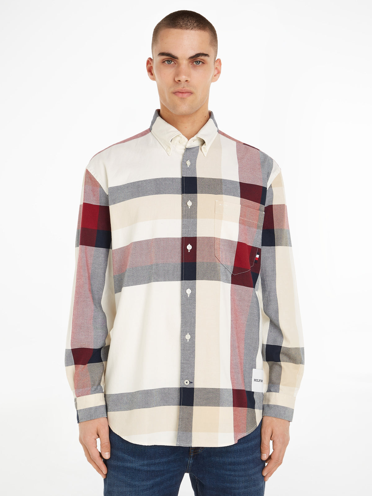 Tommy Hilfiger Global Striped Checked Shirt - Cream / Red