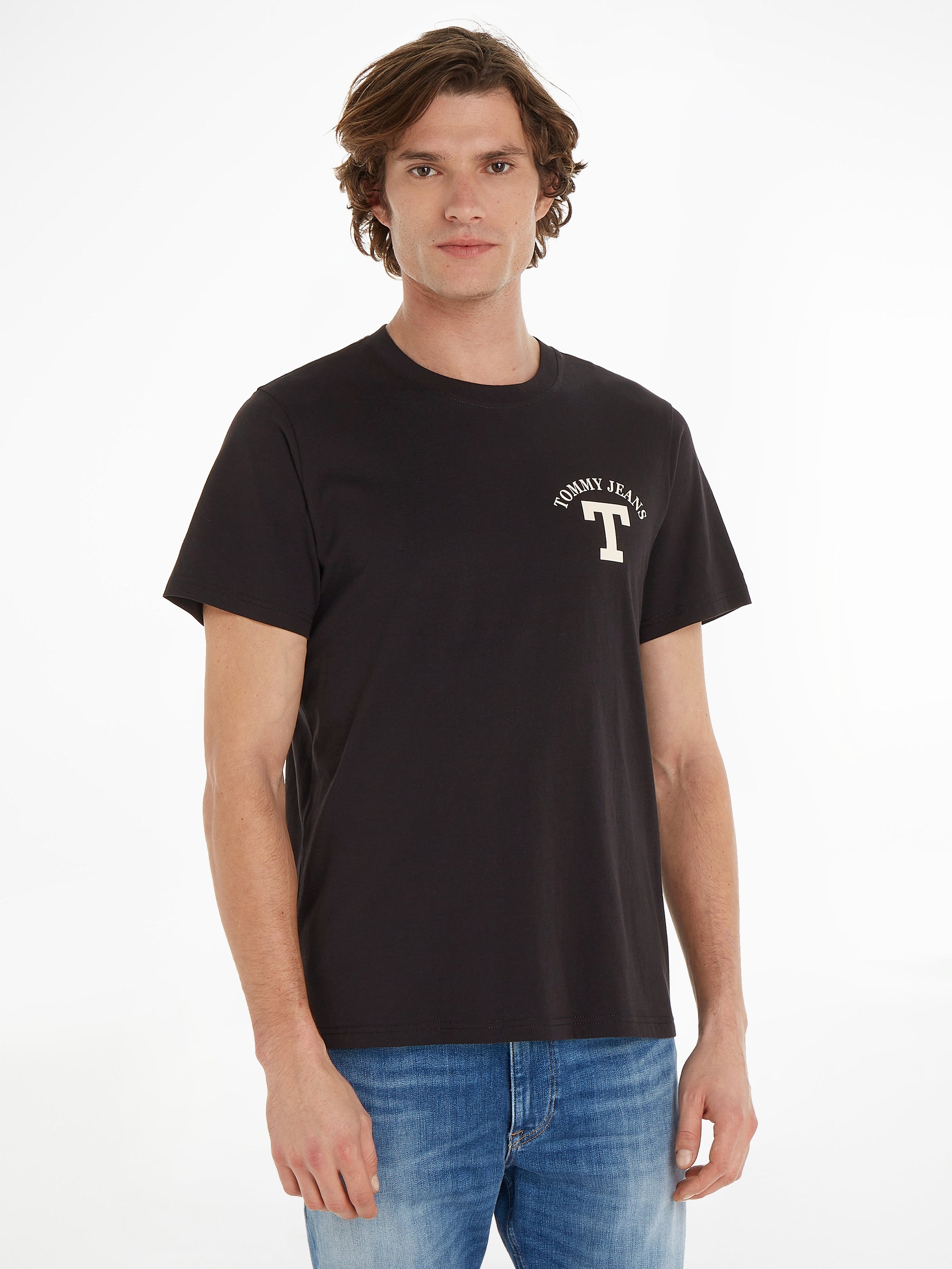 Tommy Jeans Curved Letterman T-Shirt - Black - Galvin for Men