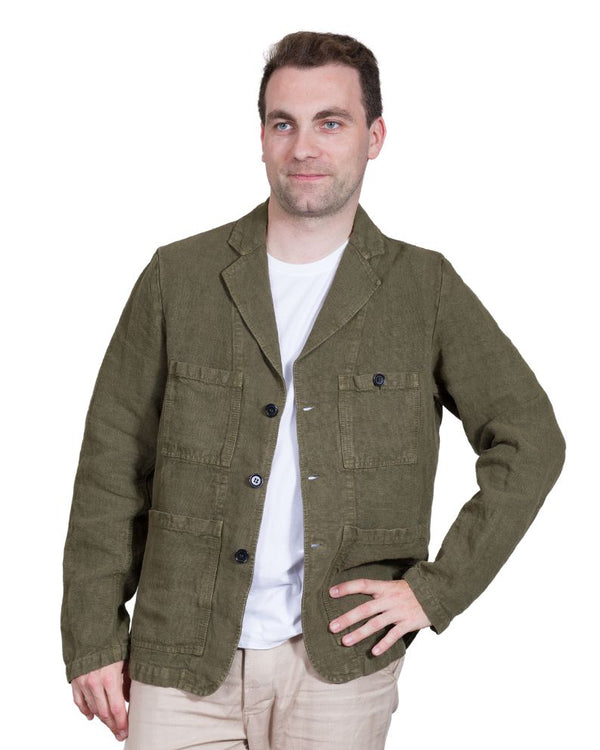 Vetra Heavy Linen 4 PKT Blazer - Olive Green