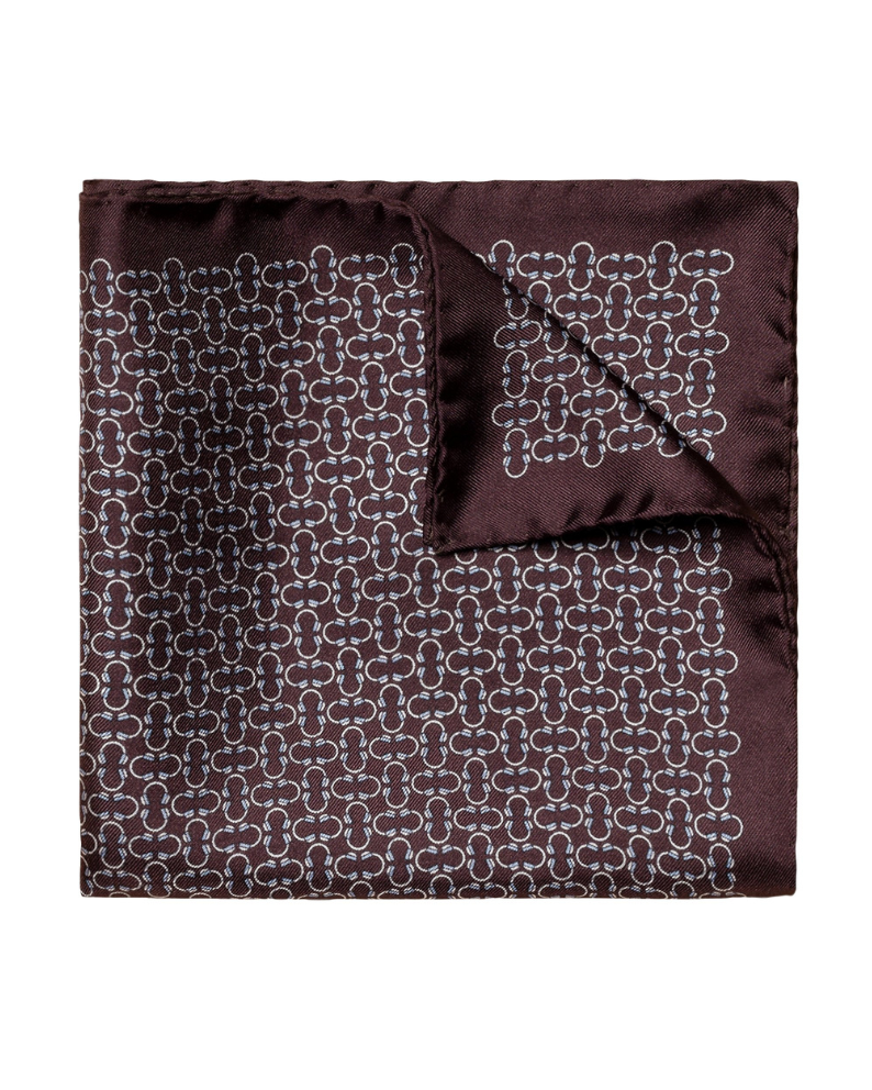 Eton Headphone Print Silk Pocket Square - Burgundy
