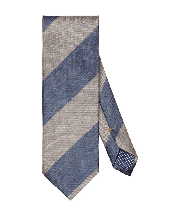 Eton Striped Linen Silk Tie - Navy