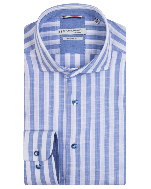 Giordano Long Sleeved Modern Fit Striped Shirt - Blue