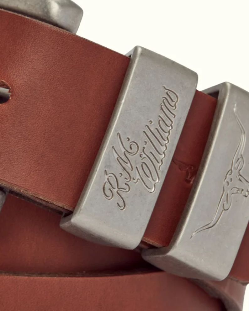 R.M. Williams 1 1/2&quot; 3 Piece Solid Hide Belt - Dark Tan