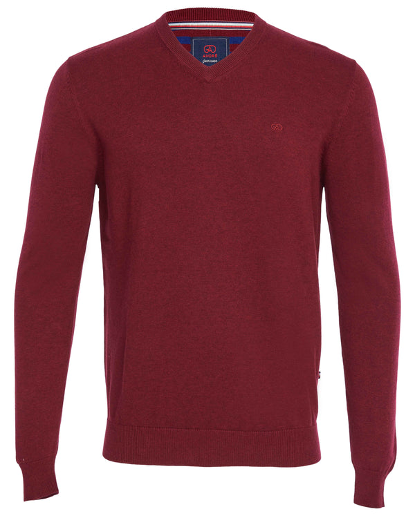 Andre 'Valencia' V-Neck Jumper - Berry Red