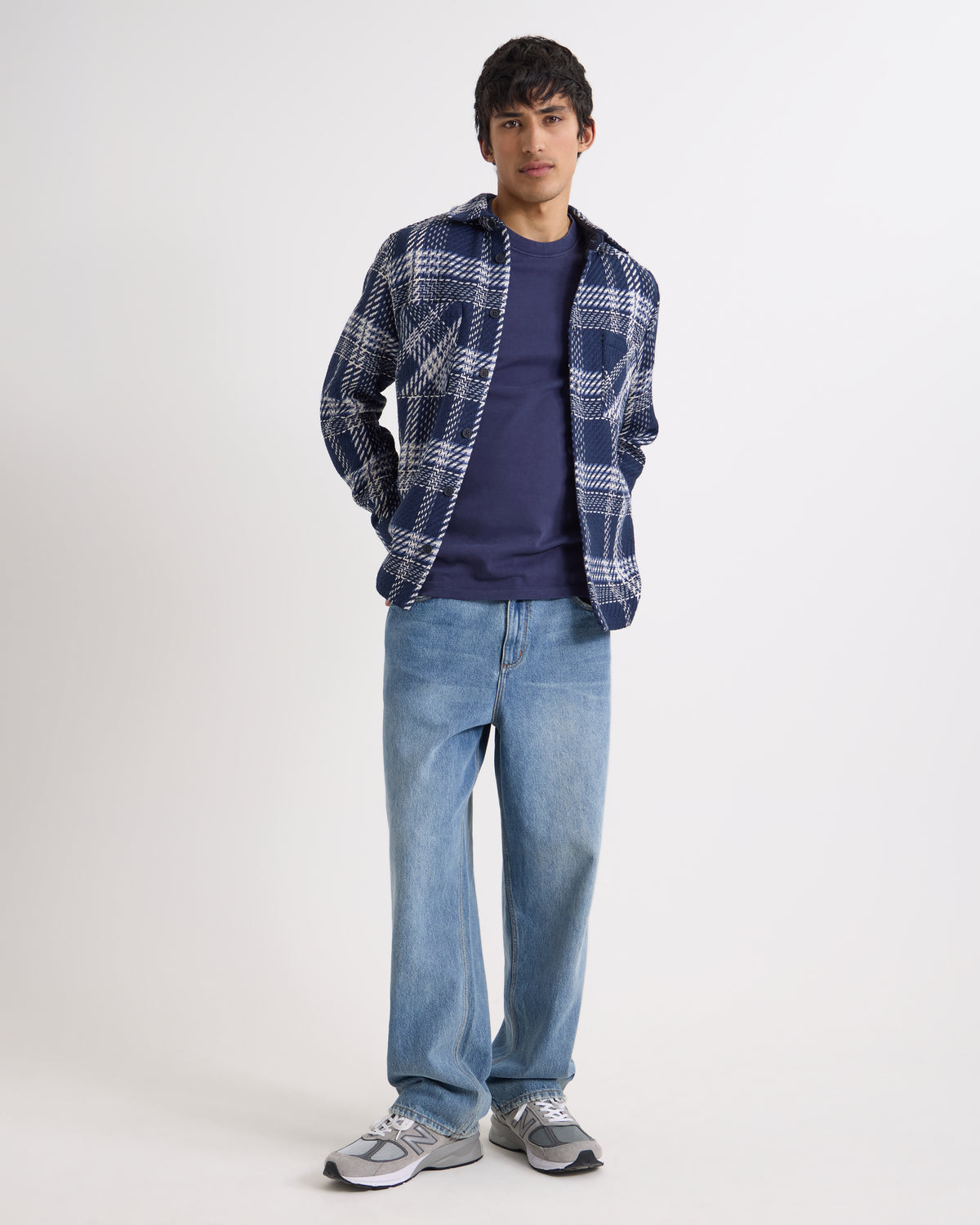 Wax London Whiting Overshirt Plaid Weave - Navy