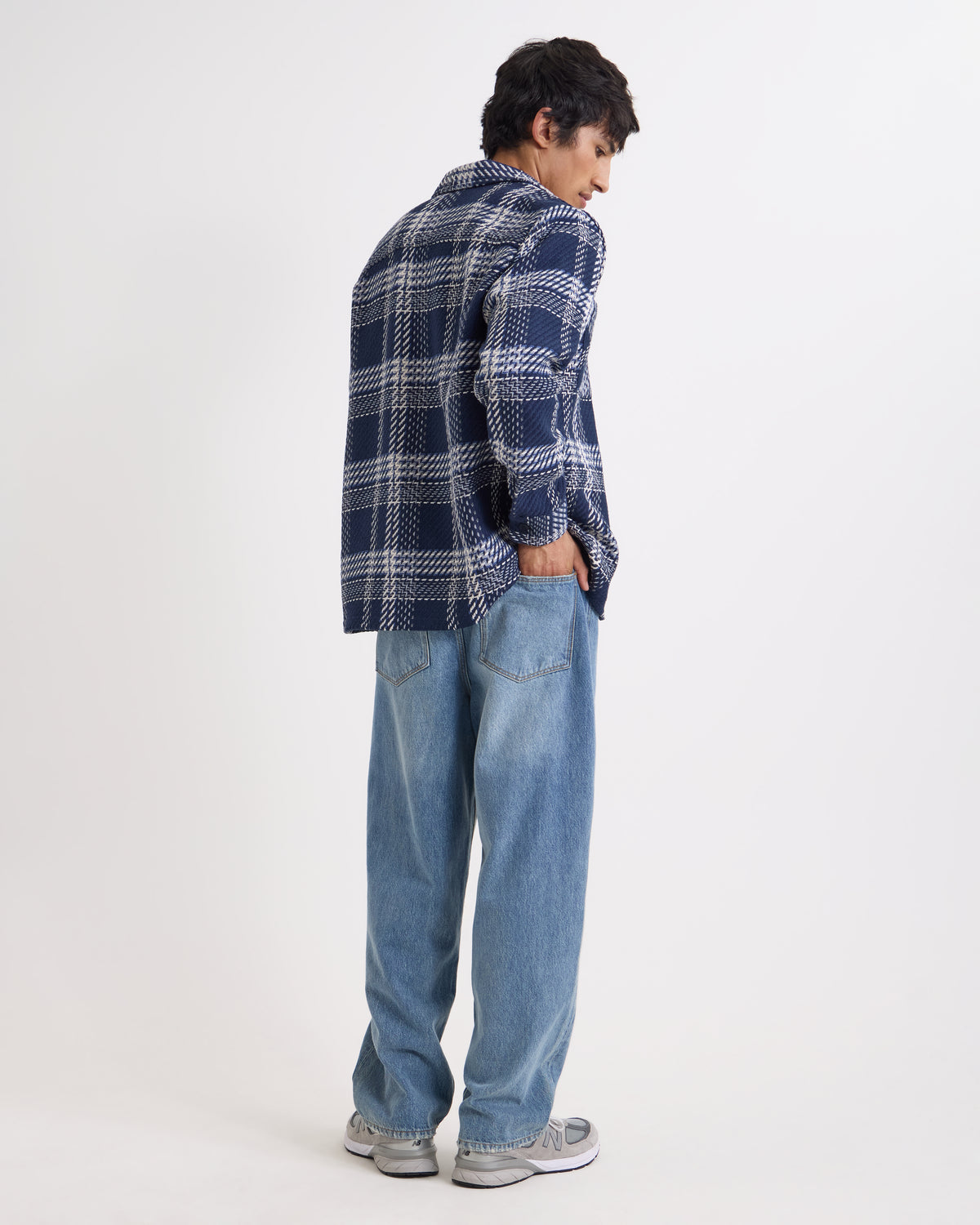Wax London Whiting Overshirt Plaid Weave - Navy