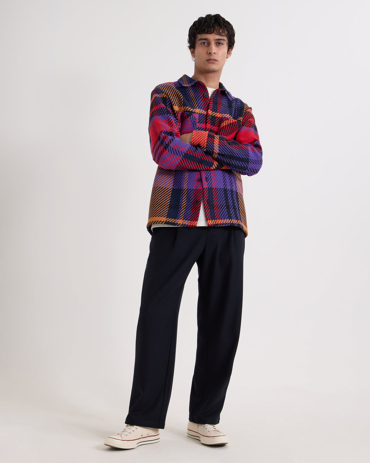 Wax London Whiting Overshirt Bold Check - Purple/Red