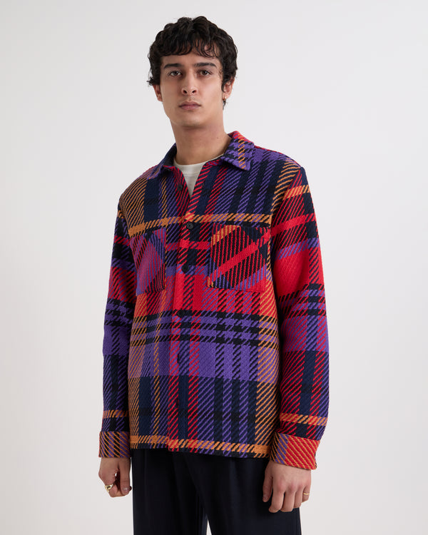 Wax London Whiting Overshirt Bold Check - Purple/Red
