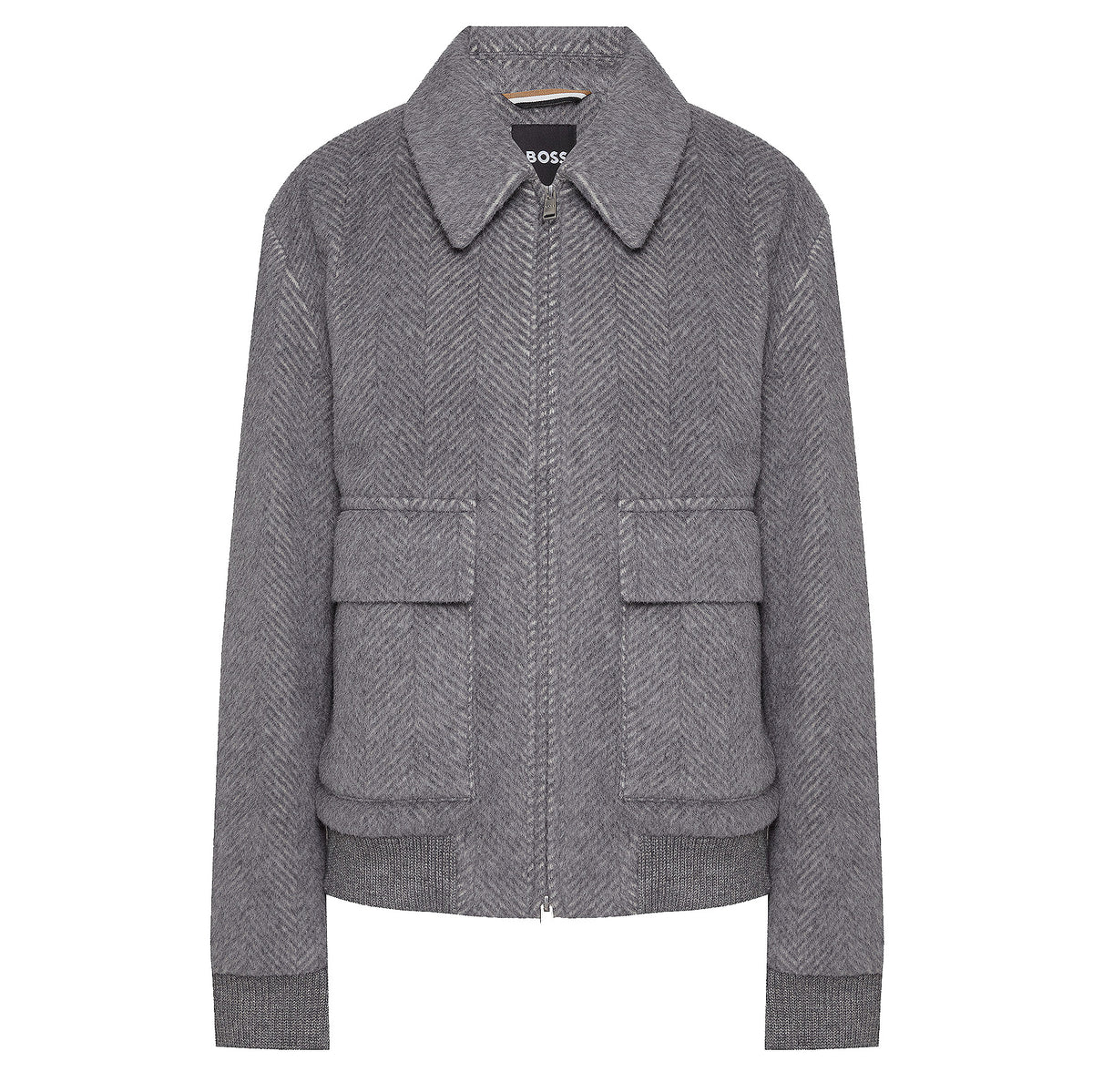 Boss Regular-fit jacket in a herringbone-patterned alpaca blend - Silver