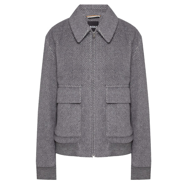 Boss Regular-fit jacket in a herringbone-patterned alpaca blend - Silver
