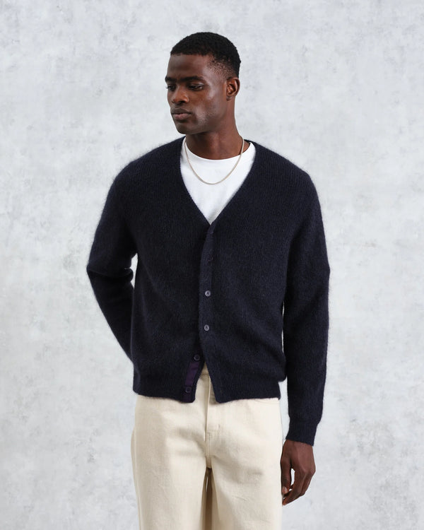 Wax London Alban Mohair Blend Cardigan - Navy